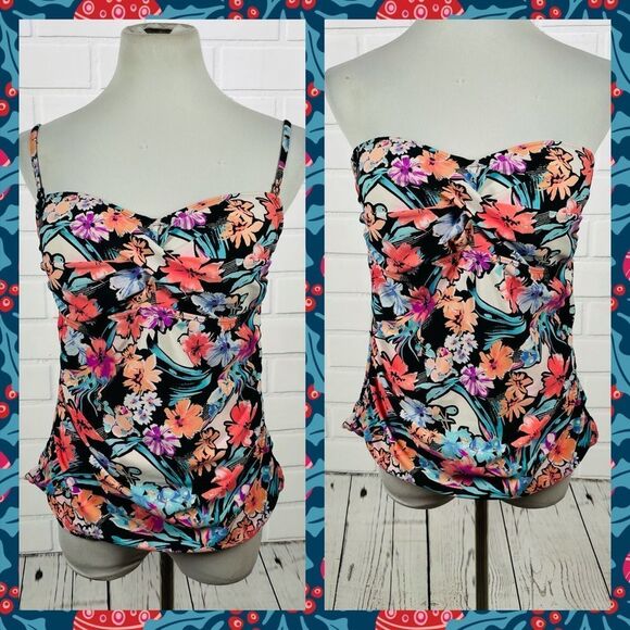10/$25🦋 Collections by Catalina Black Floral Tankini - Large - Picture 1 of 16